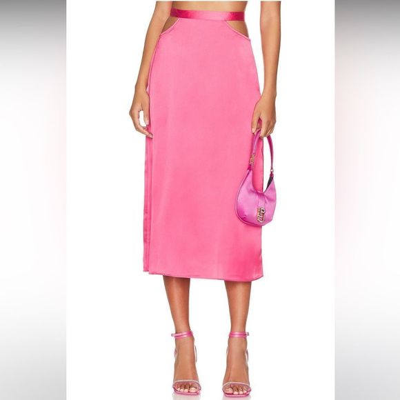 WeWoreWhat Hot Pink Satin Cut Out Skirt and Top Set - Picture 4 of 4